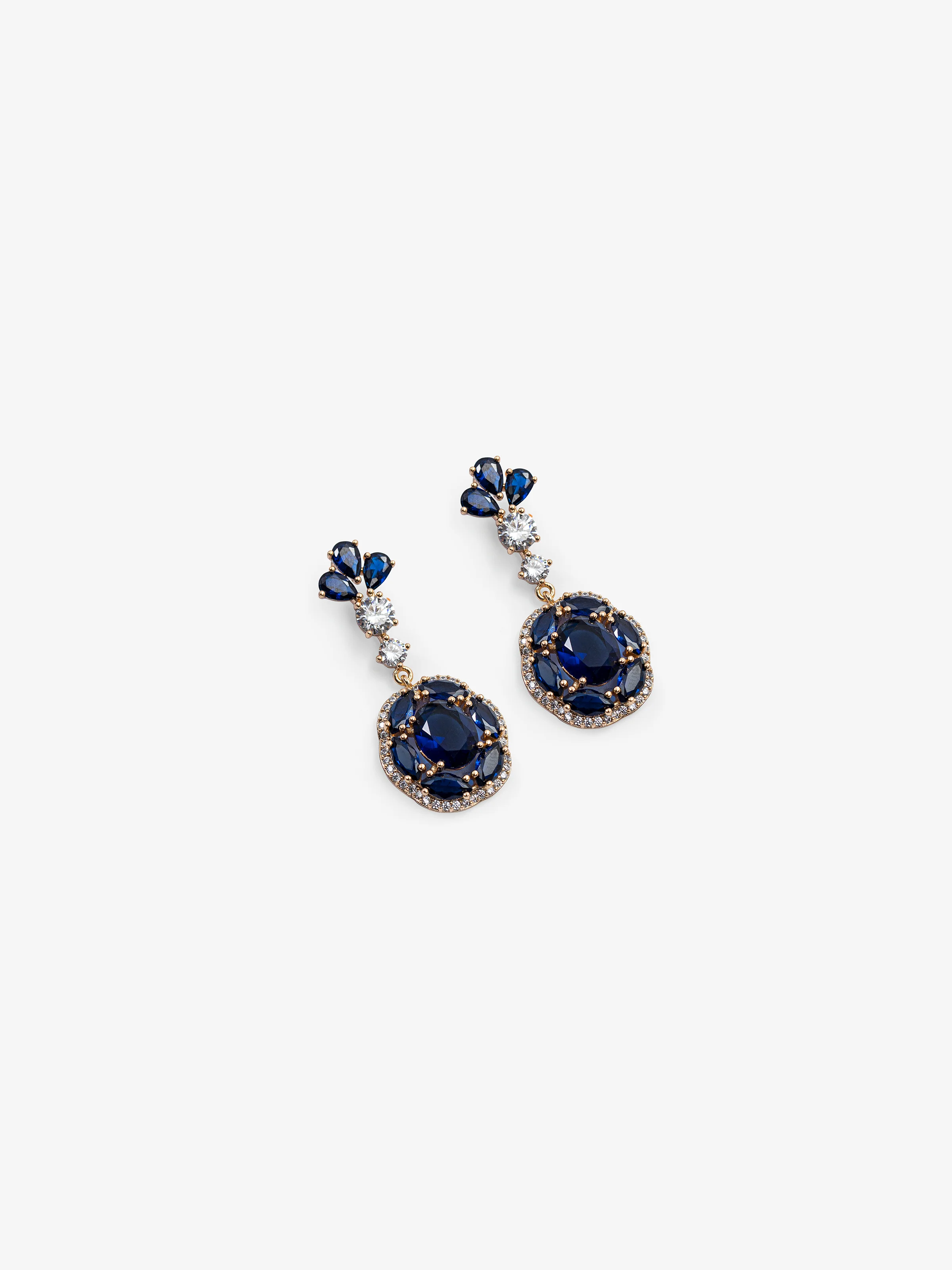 Blue & Gold Flower Drop Earrings - EAWE5-058