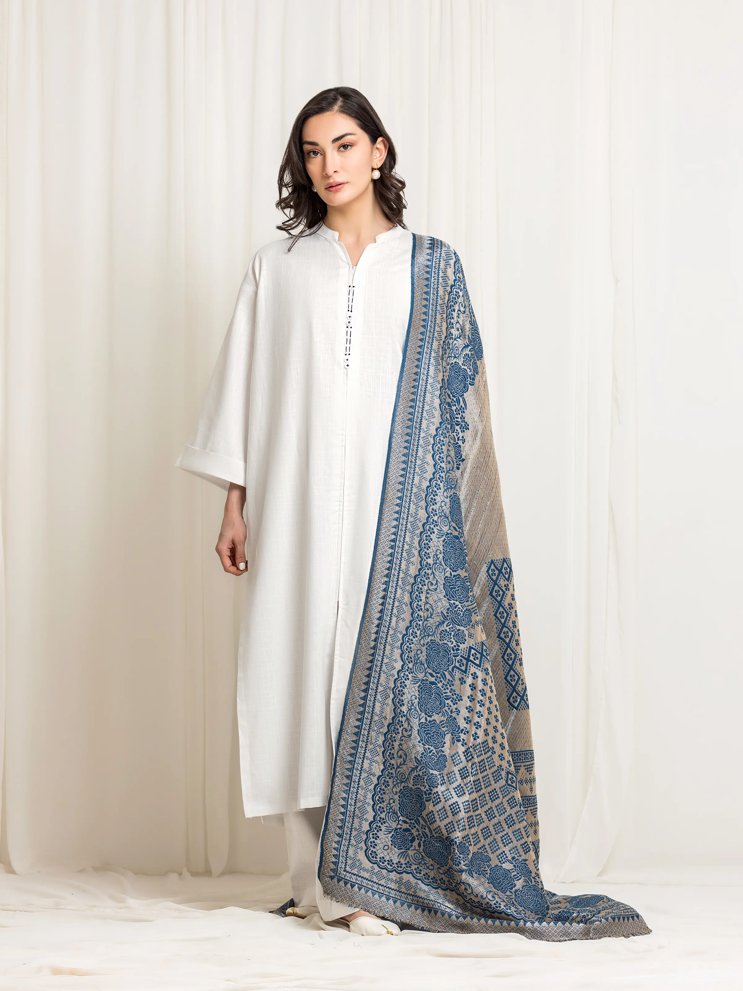 Pashmina Jacquard Zari Shawl - EWMSJ5-005