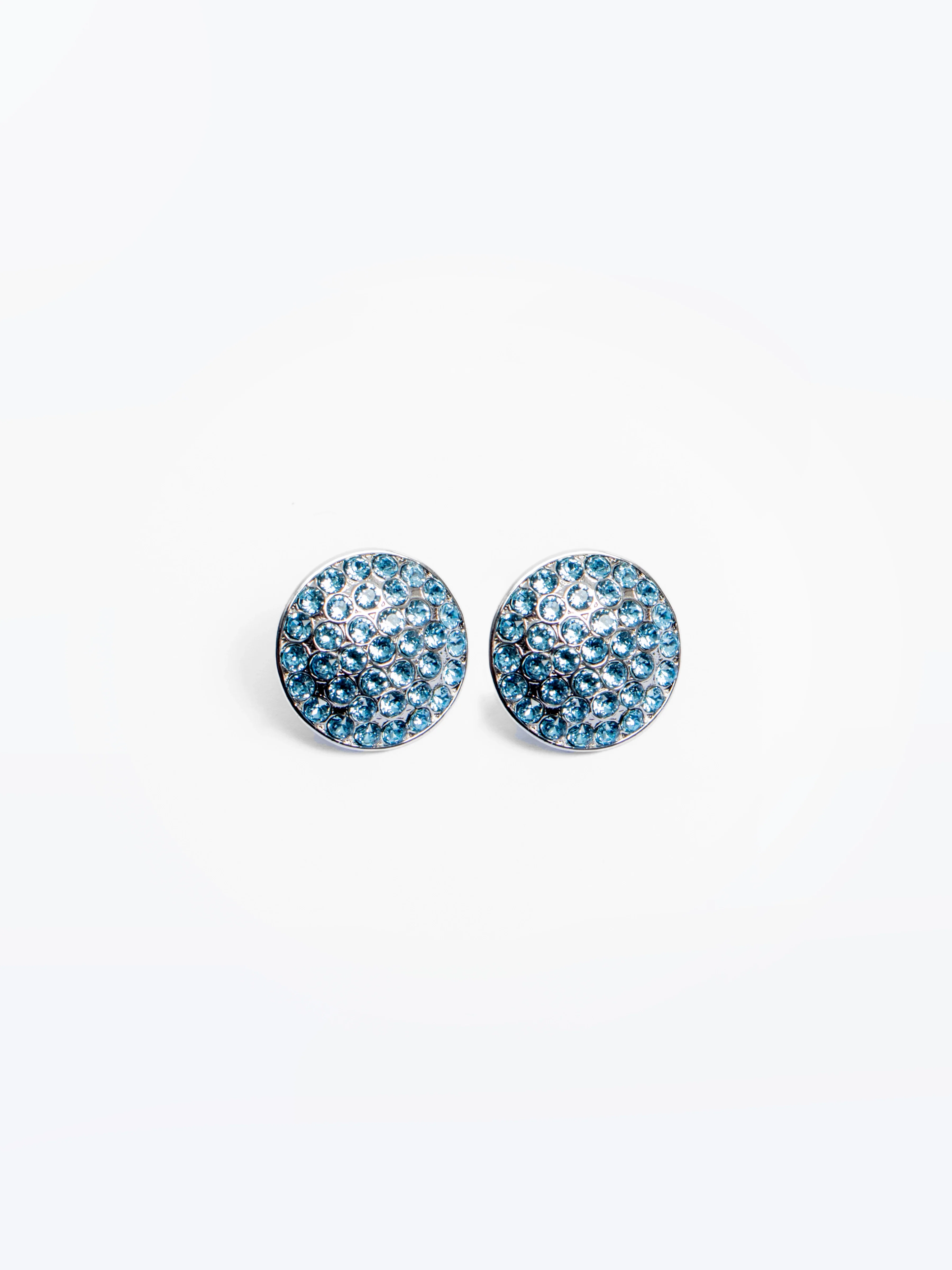 Blue Pave Crystal Round Ear Studs - EAWE5-048