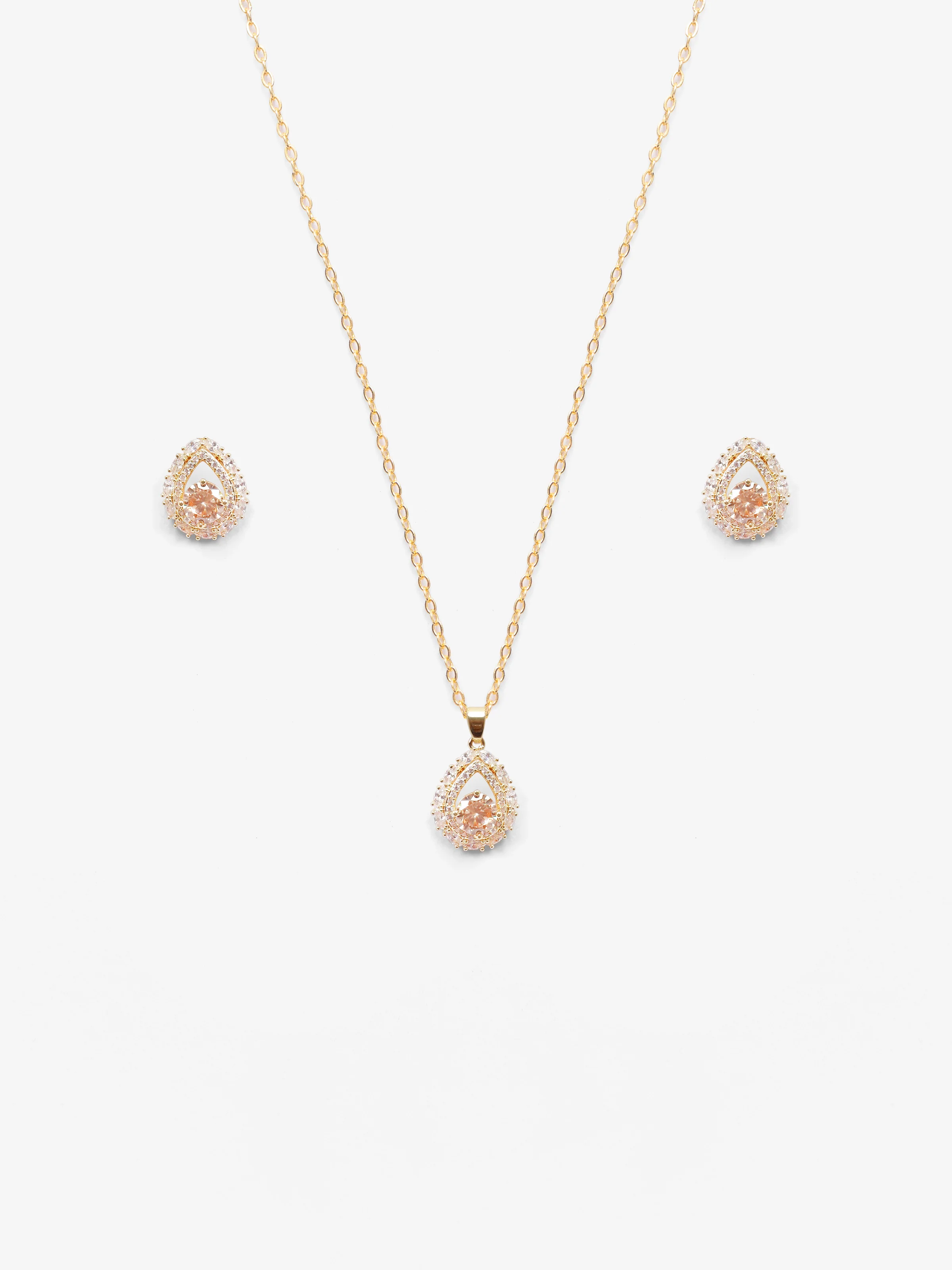 Teardrop Halo Gold Jewelry Set - EAWJS5-013