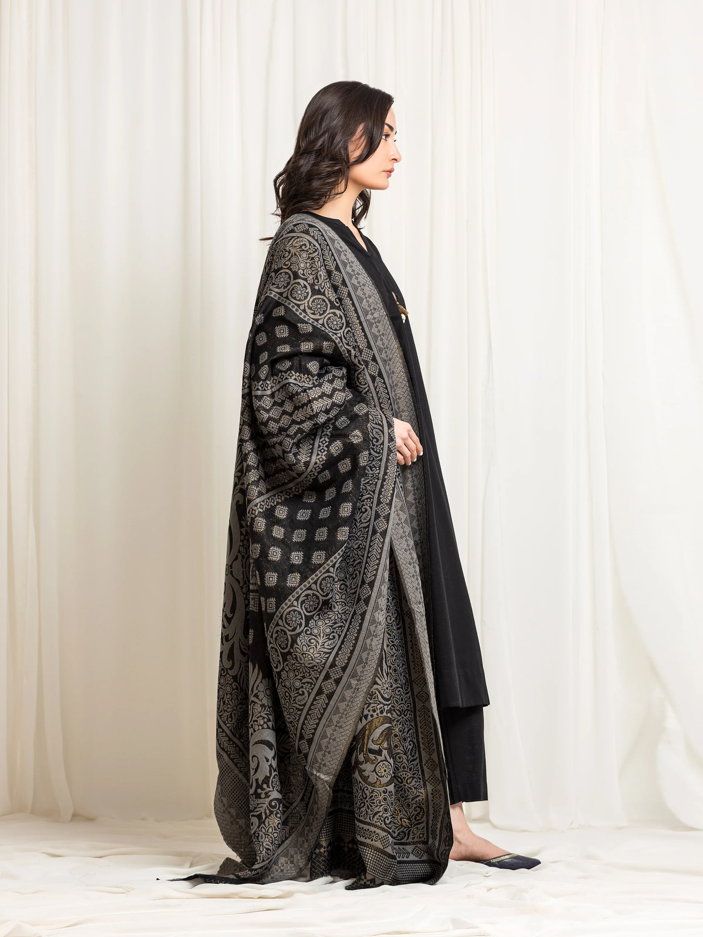 Pashmina Jacquard Zari Shawl - EWMSJ5-007 - Image 3
