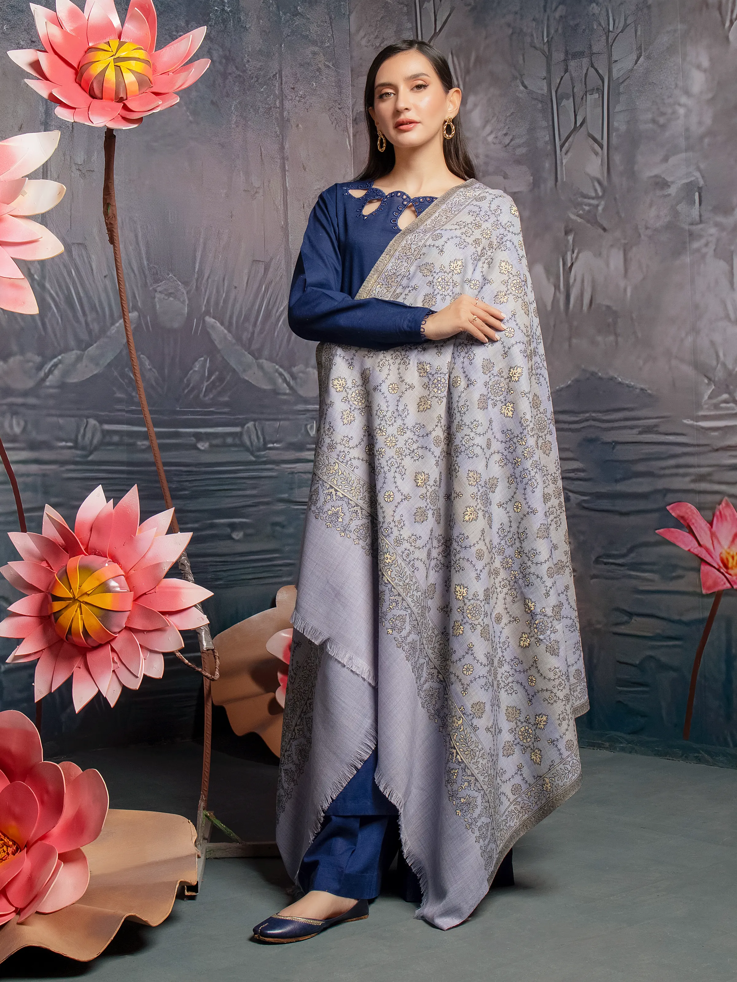 Pashmina Jacquard Zari Shawl - EWMS5-004