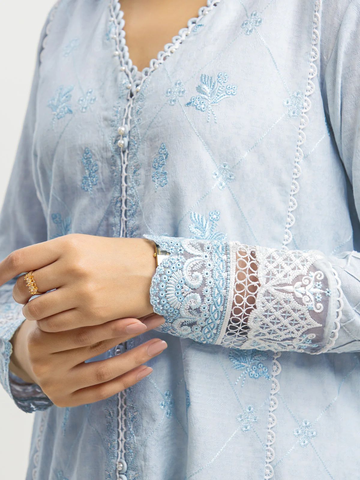 Embroidered Dobby Shirt Trouser - EWU24V7-28639ST - Image 4
