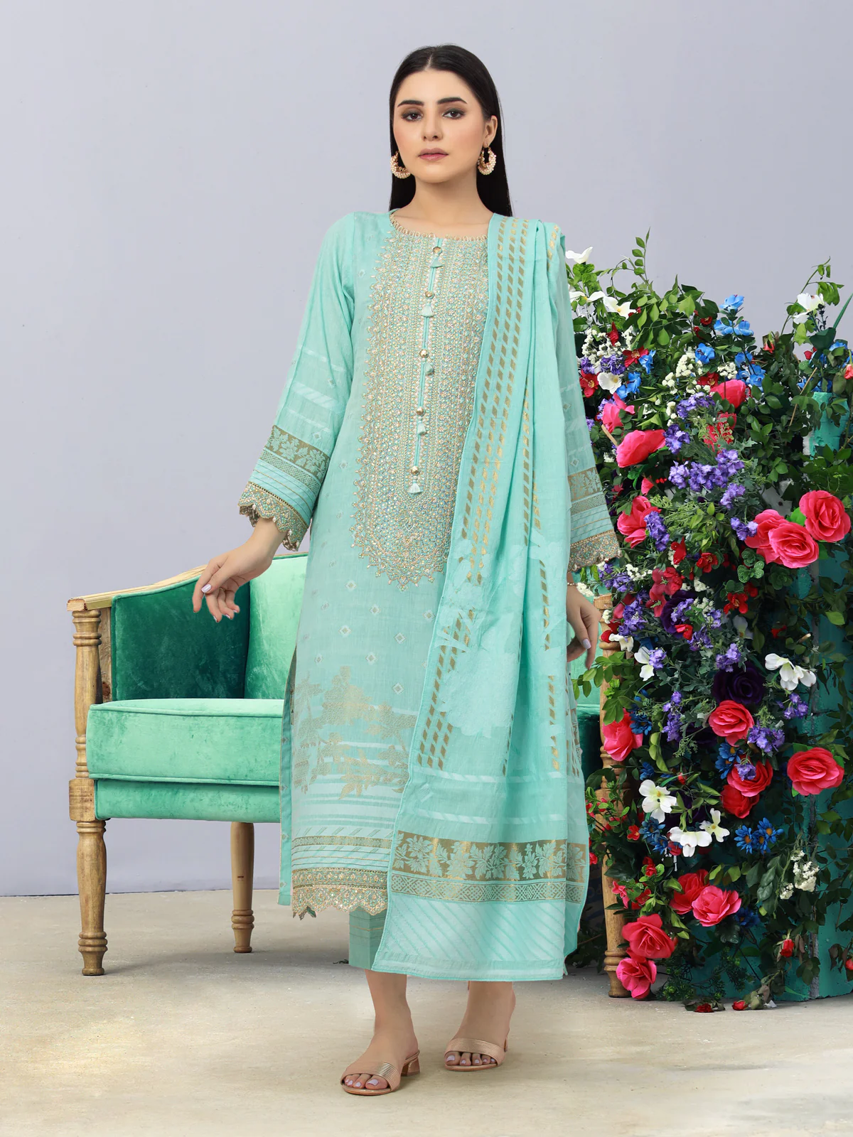 Embroidered Jacquard Suit - EWU24V3-26757-3P