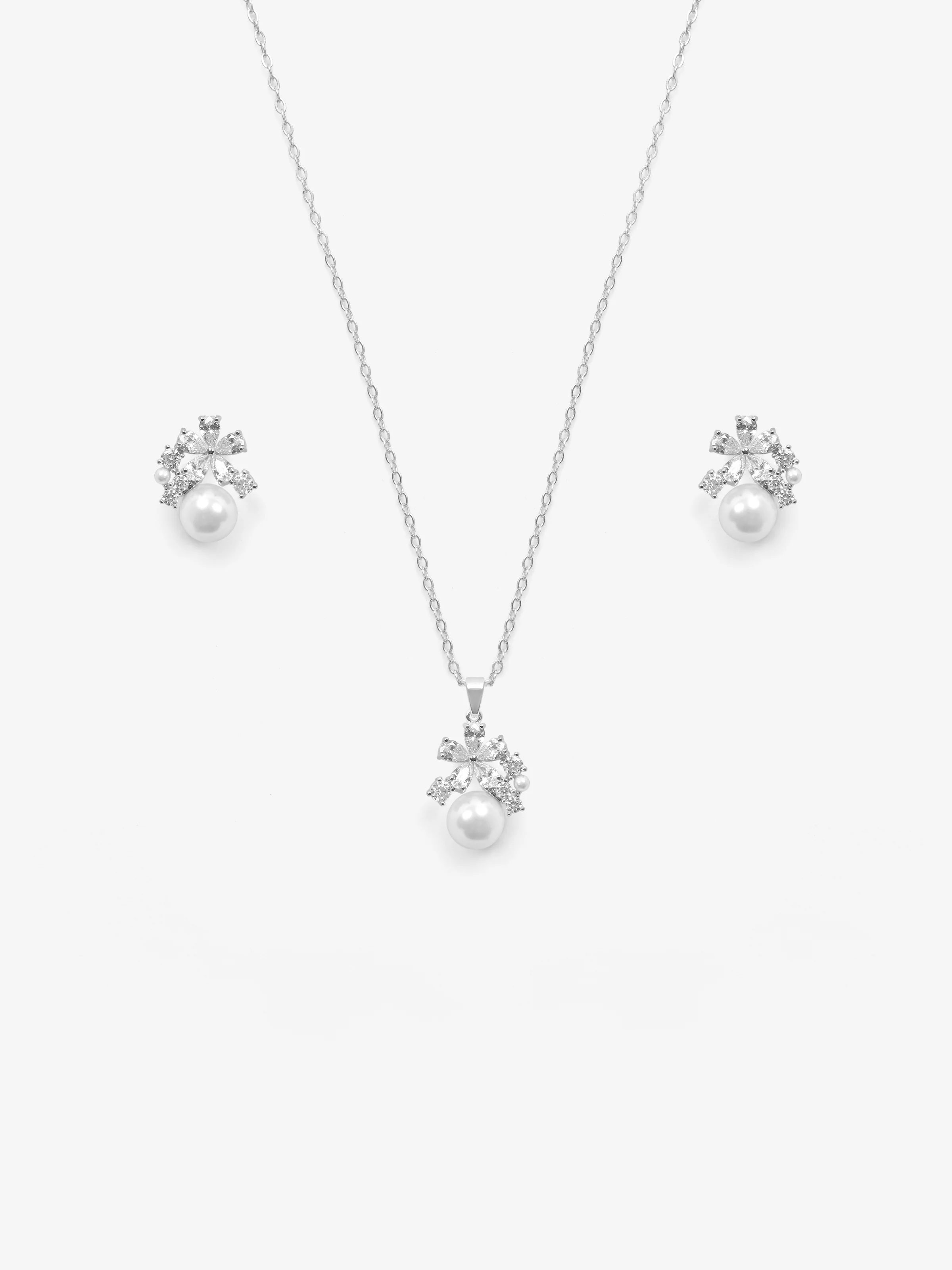 Star Sparkle Pearl Silver Jewelry Set - EAWJS5-010